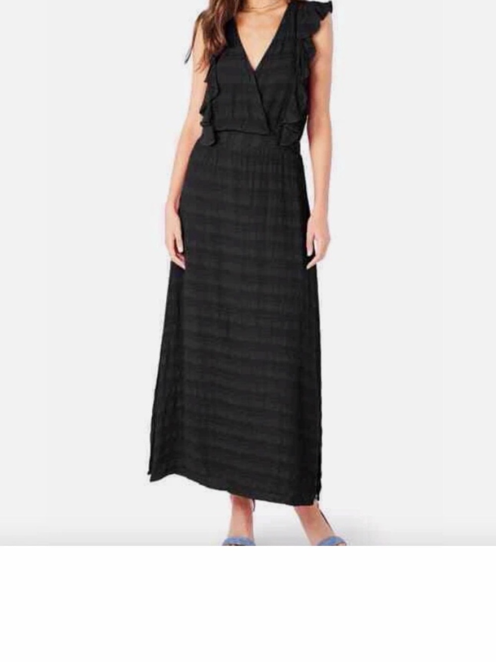 Michael Stars Plisse Black Stripe Ruffle Maxi Dress Size Small NWT